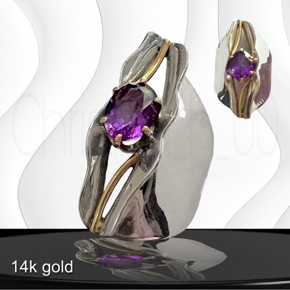14k goldamethyst avant garde modern abstraction provocative anatomy ring